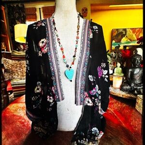 Beautiful Black Asian Floral Kimono